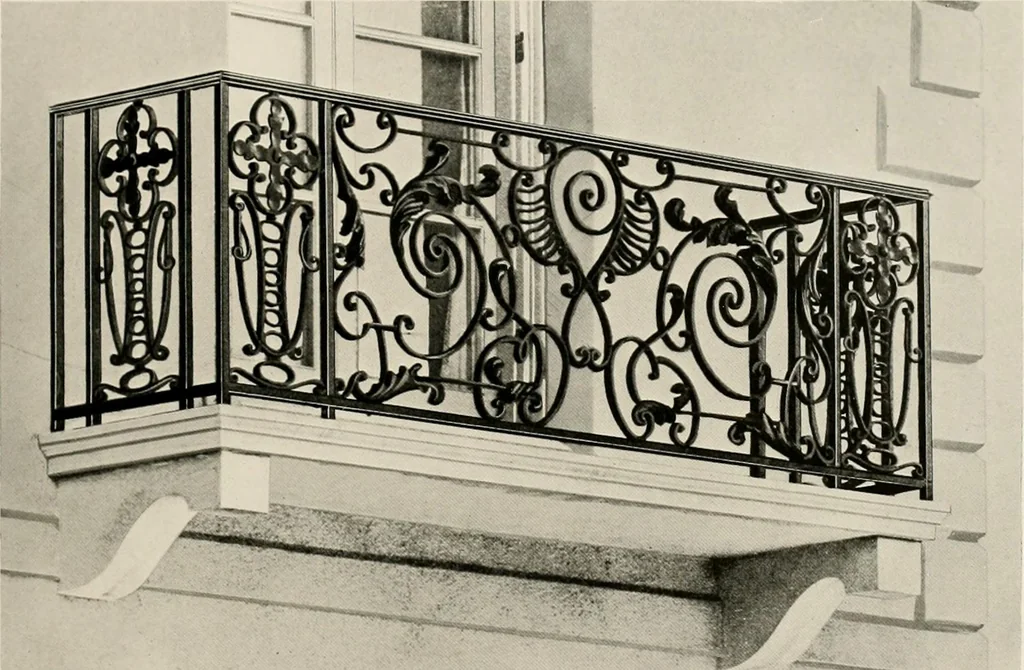 An illustration from Ornamental iron work : stairs, fire-escapes, marquises, gates, railings, grilles, fences., 1915, leaf 46