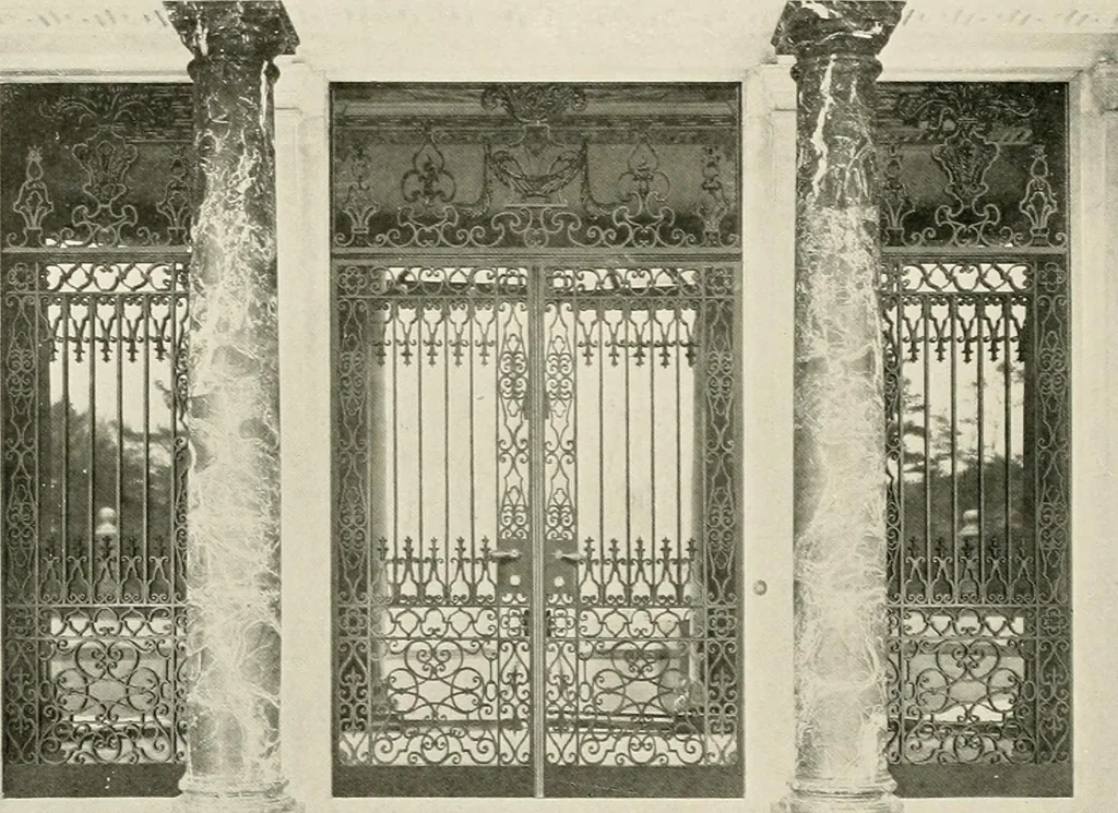 An illustration from Ornamental iron work : stairs, fire-escapes, marquises, gates, railings, grilles, fences., 1915, leaf 47