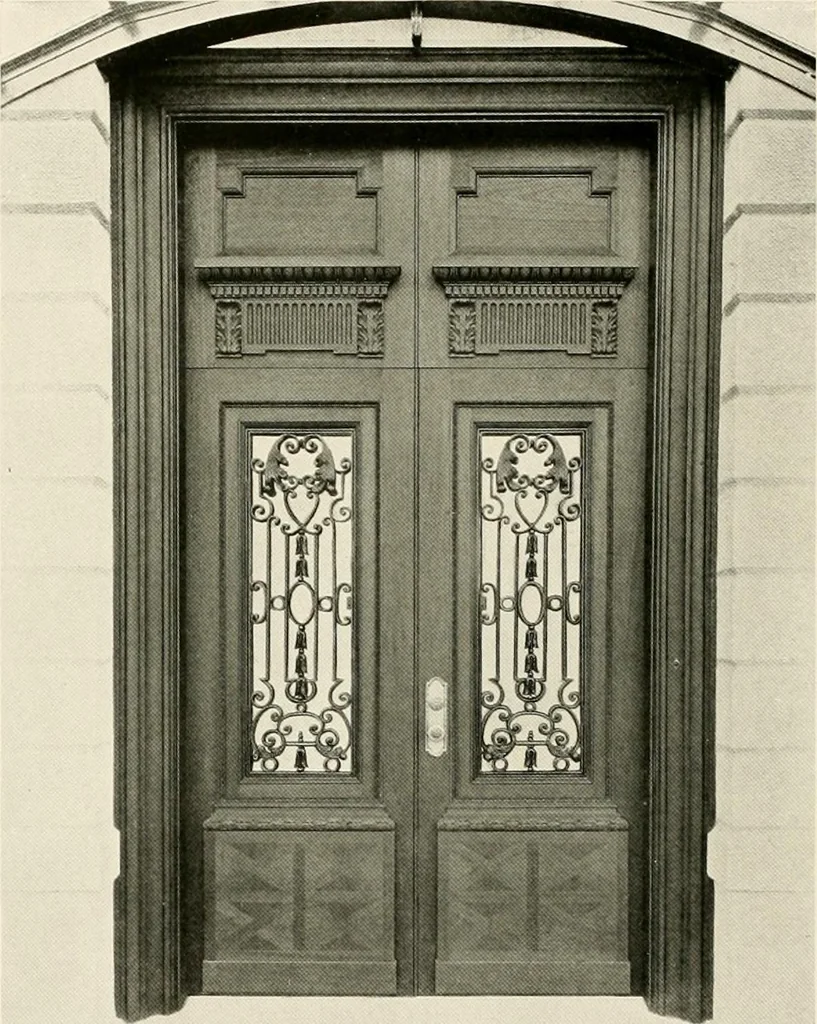 An illustration from Ornamental iron work : stairs, fire-escapes, marquises, gates, railings, grilles, fences., 1915, leaf 49