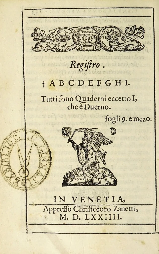 An illustration from Ornamenti della gentil donna vedova, 1574, leaf 156