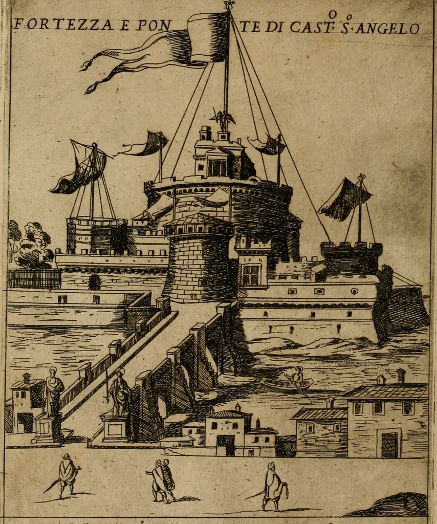An illustration from Ornamenti di fabriche antiche et moderne dell'alma città di Roma : con le sue dichiarationi fatte da Bartolommeo Rossi fiorentino, 1600, leaf 13
