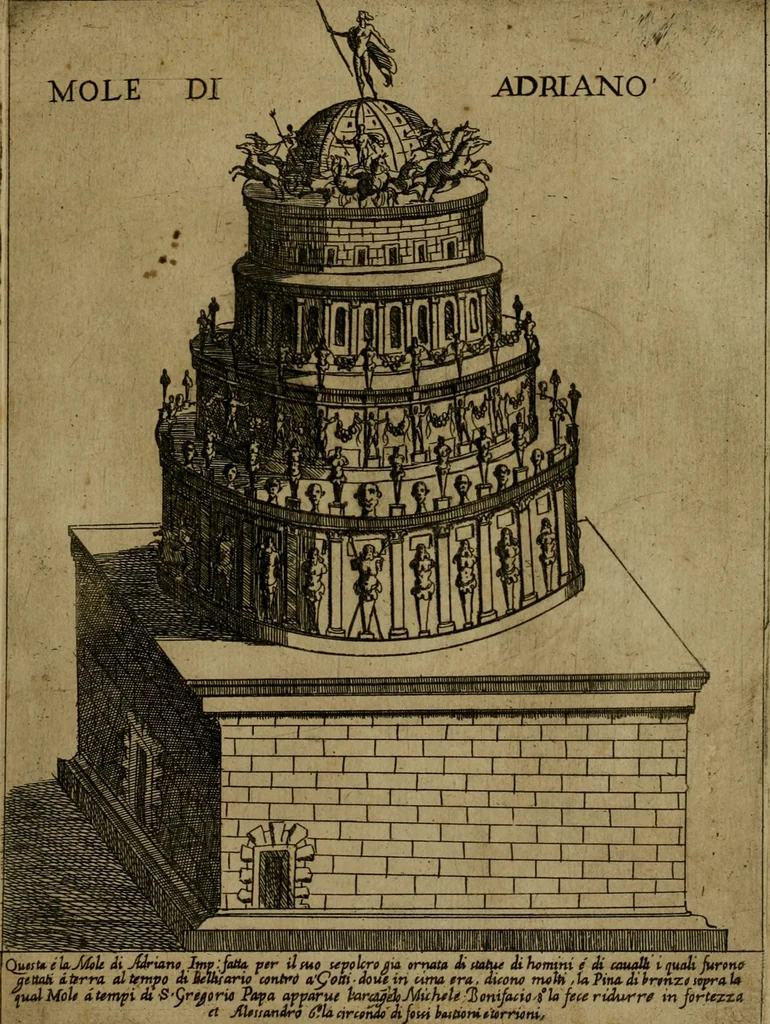 An illustration from Ornamenti di fabriche antiche et moderne dell'alma città di Roma : con le sue dichiarationi fatte da Bartolommeo Rossi fiorentino, 1600, leaf 14