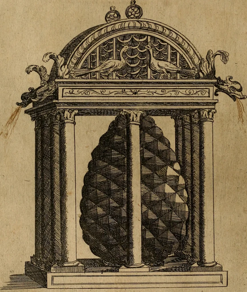 An illustration from Ornamenti di fabriche antiche et moderne dell'alma città di Roma : con le sue dichiarationi fatte da Bartolommeo Rossi fiorentino, 1600, leaf 9