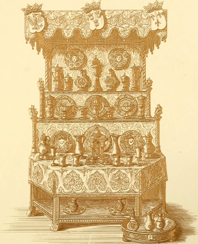 An illustration from Ornaments of the XVth and XVIth centuries. Ancient timber houses at Rouen, Caen, Bauvais, &c., Gothic furniture of the XVth century. Designs for gold & silver ornaments, and designs for iron & brass-work in the style of the XVth & XVIth centuries, 1836, leaf 102