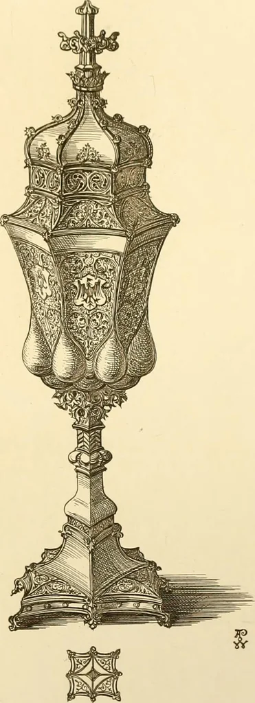 An illustration from Ornaments of the XVth and XVIth centuries. Ancient timber houses at Rouen, Caen, Bauvais, &c., Gothic furniture of the XVth century. Designs for gold & silver ornaments, and designs for iron & brass-work in the style of the XVth & XVIth centuries, 1836, leaf 104