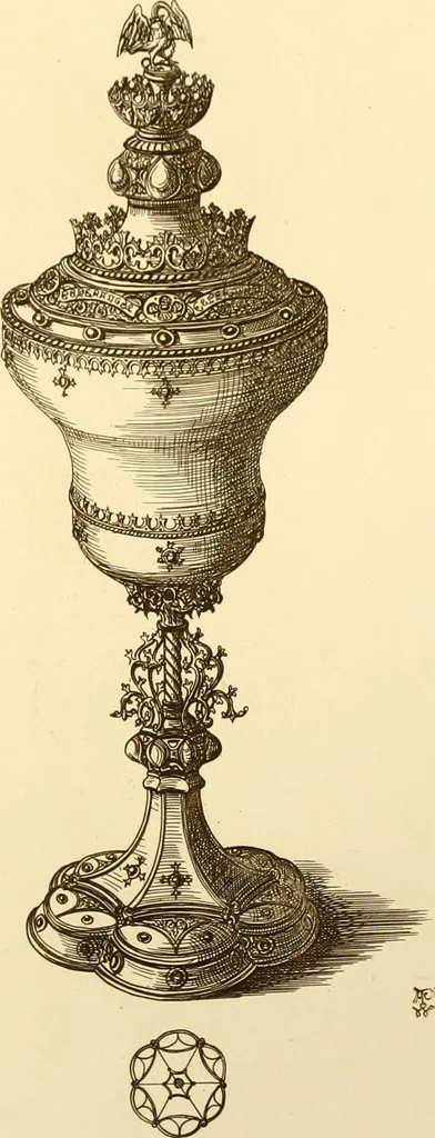 An illustration from Ornaments of the XVth and XVIth centuries. Ancient timber houses at Rouen, Caen, Bauvais, &c., Gothic furniture of the XVth century. Designs for gold & silver ornaments, and designs for iron & brass-work in the style of the XVth & XVIth centuries, 1836, leaf 106