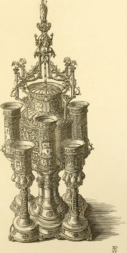 An illustration from Ornaments of the XVth and XVIth centuries. Ancient timber houses at Rouen, Caen, Bauvais, &c., Gothic furniture of the XVth century. Designs for gold & silver ornaments, and designs for iron & brass-work in the style of the XVth & XVIth centuries, 1836, leaf 108