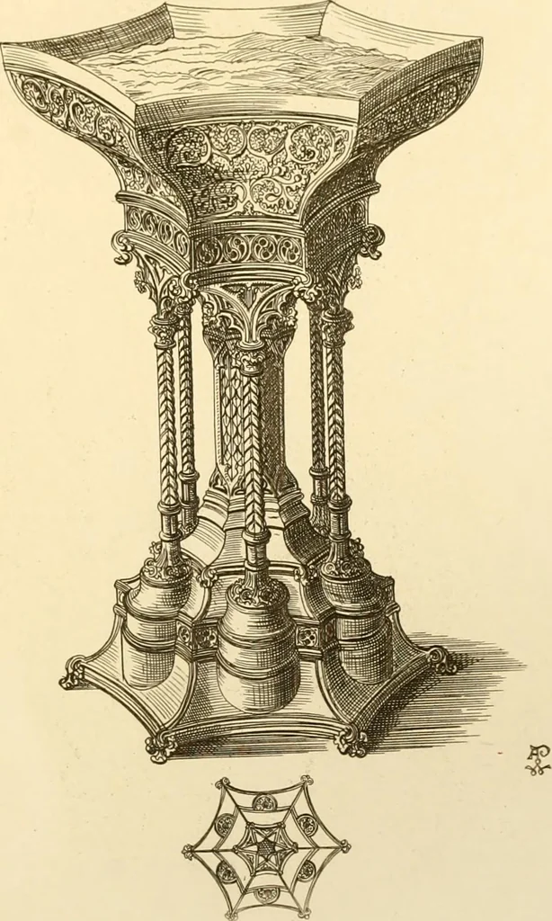 An illustration from Ornaments of the XVth and XVIth centuries. Ancient timber houses at Rouen, Caen, Bauvais, &c., Gothic furniture of the XVth century. Designs for gold & silver ornaments, and designs for iron & brass-work in the style of the XVth & XVIth centuries, 1836, leaf 114