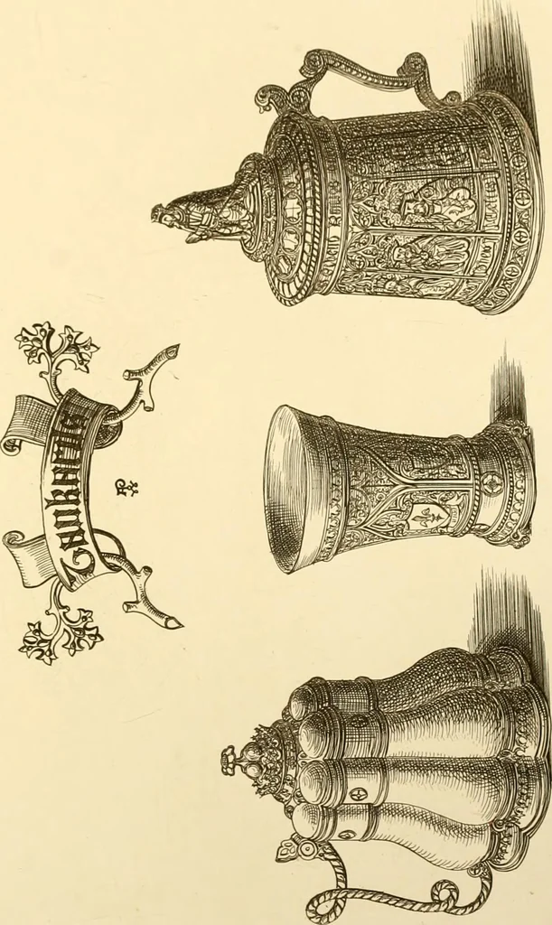 An illustration from Ornaments of the XVth and XVIth centuries. Ancient timber houses at Rouen, Caen, Bauvais, &c., Gothic furniture of the XVth century. Designs for gold & silver ornaments, and designs for iron & brass-work in the style of the XVth & XVIth centuries, 1836, leaf 116