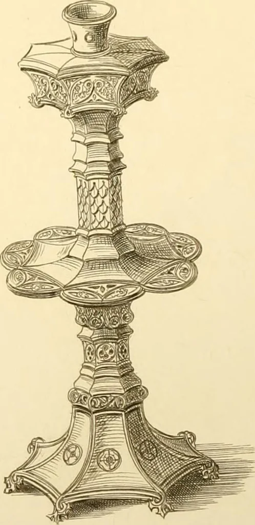 An illustration from Ornaments of the XVth and XVIth centuries. Ancient timber houses at Rouen, Caen, Bauvais, &c., Gothic furniture of the XVth century. Designs for gold & silver ornaments, and designs for iron & brass-work in the style of the XVth & XVIth centuries, 1836, leaf 122