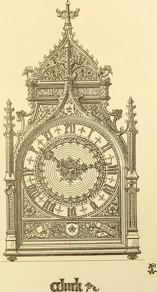 An illustration from Ornaments of the XVth and XVIth centuries. Ancient timber houses at Rouen, Caen, Bauvais, &c., Gothic furniture of the XVth century. Designs for gold & silver ornaments, and designs for iron & brass-work in the style of the XVth & XVIth centuries, 1836, leaf 126