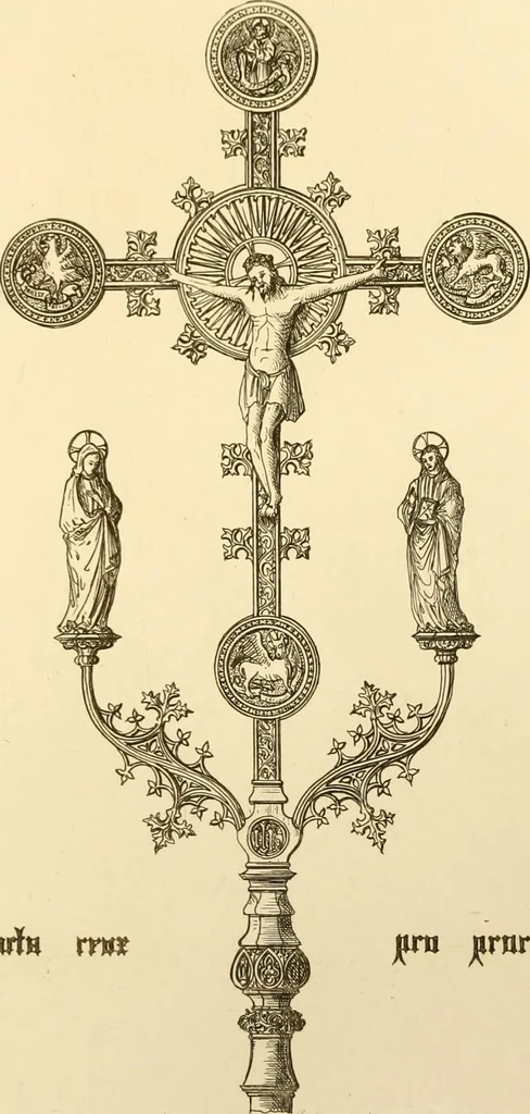 An illustration from Ornaments of the XVth and XVIth centuries. Ancient timber houses at Rouen, Caen, Bauvais, &c., Gothic furniture of the XVth century. Designs for gold & silver ornaments, and designs for iron & brass-work in the style of the XVth & XVIth centuries, 1836, leaf 132