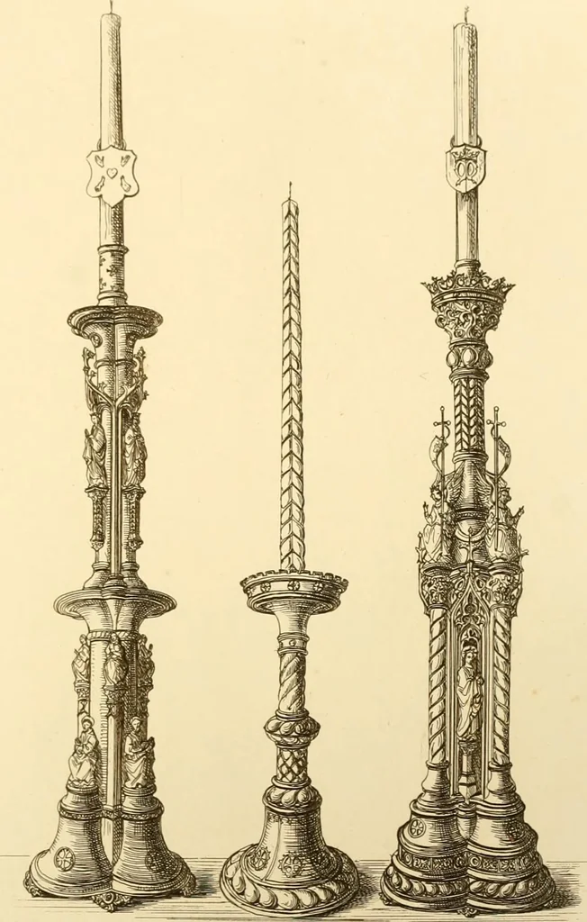 An illustration from Ornaments of the XVth and XVIth centuries. Ancient timber houses at Rouen, Caen, Bauvais, &c., Gothic furniture of the XVth century. Designs for gold & silver ornaments, and designs for iron & brass-work in the style of the XVth & XVIth centuries, 1836, leaf 138