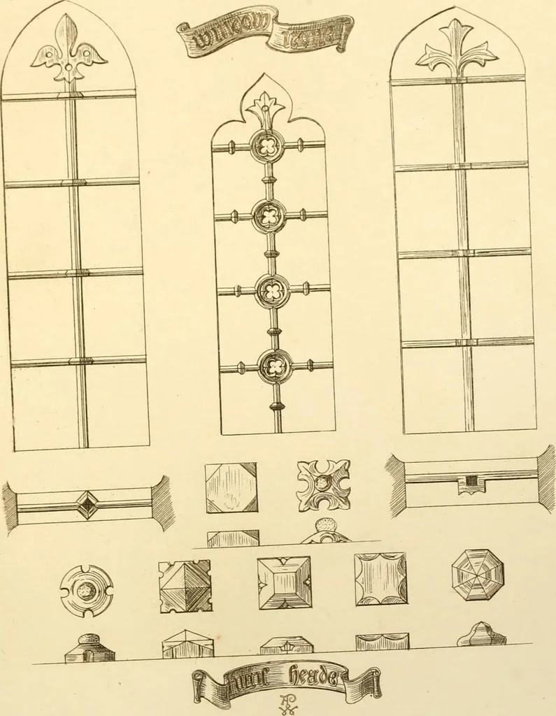 An illustration from Ornaments of the XVth and XVIth centuries. Ancient timber houses at Rouen, Caen, Bauvais, &c., Gothic furniture of the XVth century. Designs for gold & silver ornaments, and designs for iron & brass-work in the style of the XVth & XVIth centuries, 1836, leaf 158