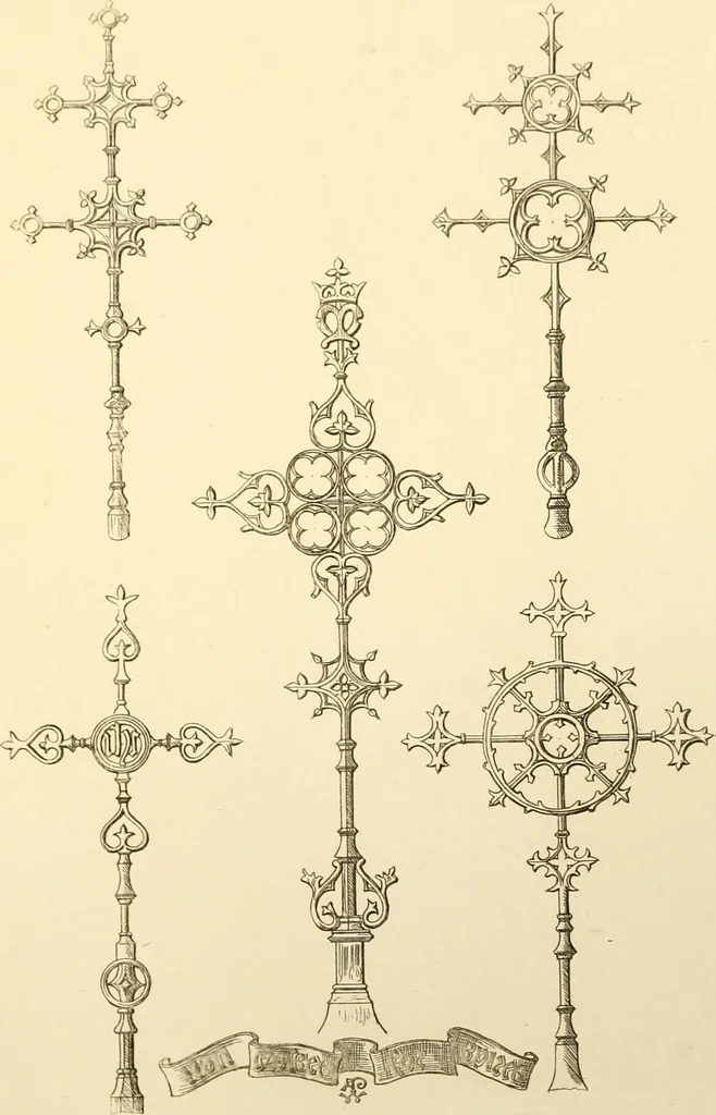 An illustration from Ornaments of the XVth and XVIth centuries. Ancient timber houses at Rouen, Caen, Bauvais, &c., Gothic furniture of the XVth century. Designs for gold & silver ornaments, and designs for iron & brass-work in the style of the XVth & XVIth centuries, 1836, leaf 160