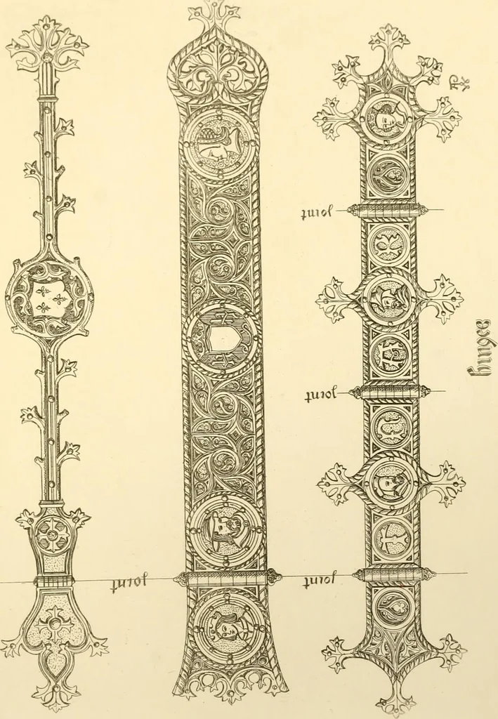 An illustration from Ornaments of the XVth and XVIth centuries. Ancient timber houses at Rouen, Caen, Bauvais, &c., Gothic furniture of the XVth century. Designs for gold & silver ornaments, and designs for iron & brass-work in the style of the XVth & XVIth centuries, 1836, leaf 164