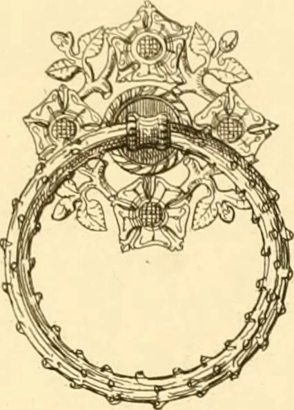 An illustration from Ornaments of the XVth and XVIth centuries. Ancient timber houses at Rouen, Caen, Bauvais, &c., Gothic furniture of the XVth century. Designs for gold & silver ornaments, and designs for iron & brass-work in the style of the XVth & XVIth centuries, 1836, leaf 174