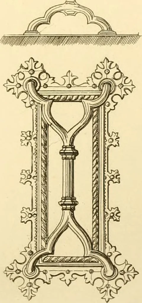 An illustration from Ornaments of the XVth and XVIth centuries. Ancient timber houses at Rouen, Caen, Bauvais, &c., Gothic furniture of the XVth century. Designs for gold & silver ornaments, and designs for iron & brass-work in the style of the XVth & XVIth centuries, 1836, leaf 174