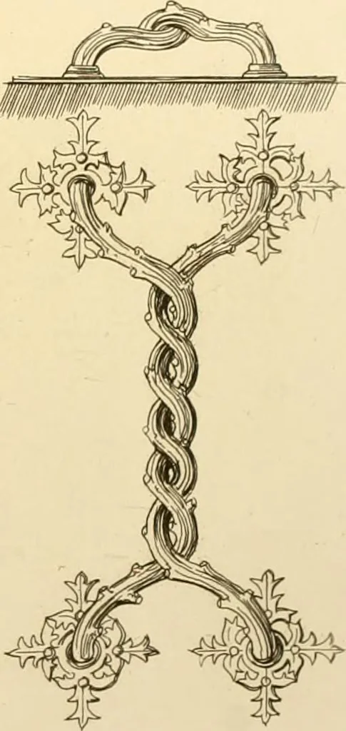 An illustration from Ornaments of the XVth and XVIth centuries. Ancient timber houses at Rouen, Caen, Bauvais, &c., Gothic furniture of the XVth century. Designs for gold & silver ornaments, and designs for iron & brass-work in the style of the XVth & XVIth centuries, 1836, leaf 174