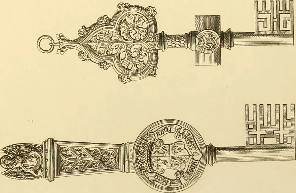 An illustration from Ornaments of the XVth and XVIth centuries. Ancient timber houses at Rouen, Caen, Bauvais, &c., Gothic furniture of the XVth century. Designs for gold & silver ornaments, and designs for iron & brass-work in the style of the XVth & XVIth centuries, 1836, leaf 178