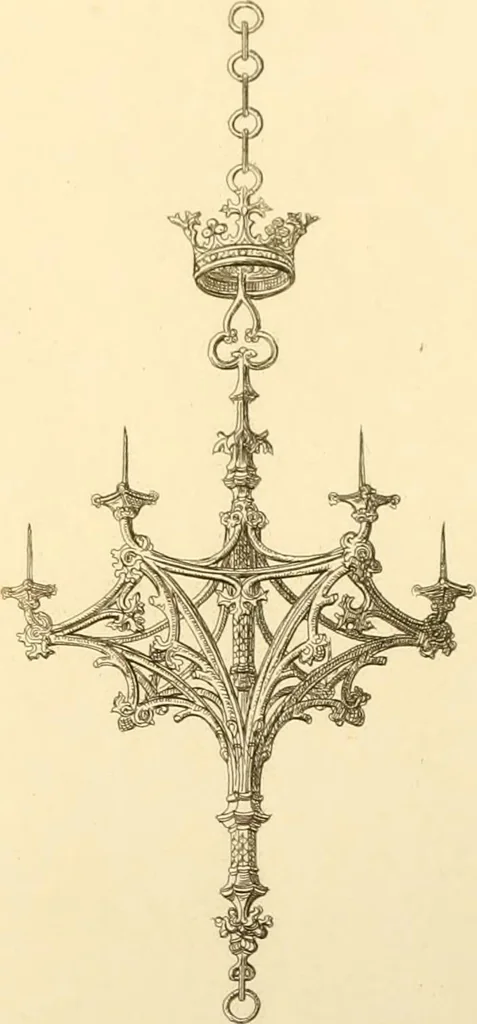 An illustration from Ornaments of the XVth and XVIth centuries. Ancient timber houses at Rouen, Caen, Bauvais, &c., Gothic furniture of the XVth century. Designs for gold & silver ornaments, and designs for iron & brass-work in the style of the XVth & XVIth centuries, 1836, leaf 202