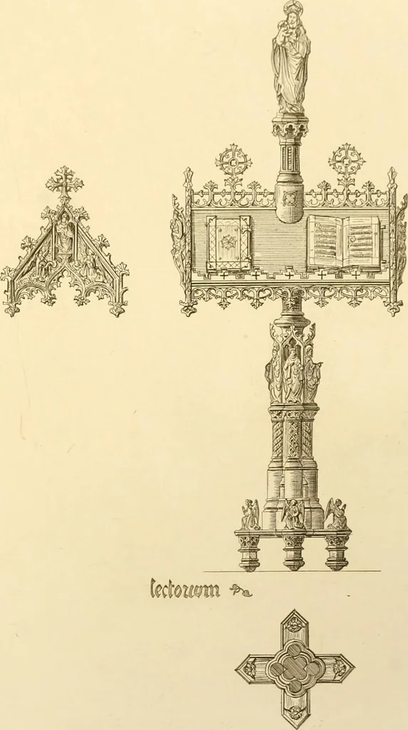 An illustration from Ornaments of the XVth and XVIth centuries. Ancient timber houses at Rouen, Caen, Bauvais, &c., Gothic furniture of the XVth century. Designs for gold & silver ornaments, and designs for iron & brass-work in the style of the XVth & XVIth centuries, 1836, leaf 204