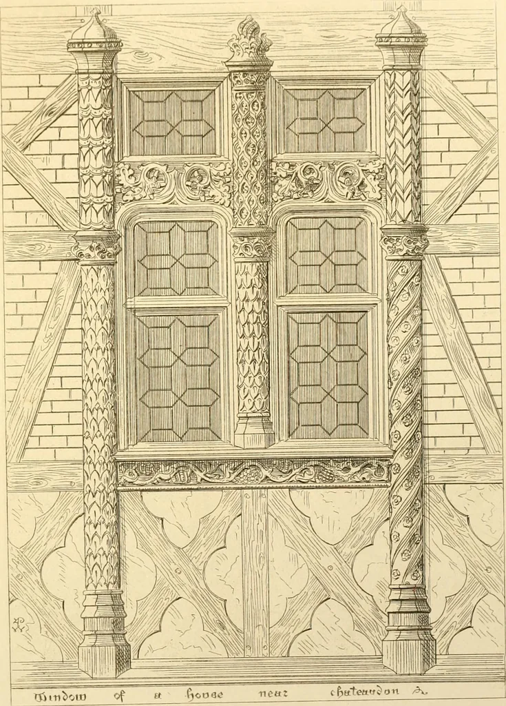 An illustration from Ornaments of the XVth and XVIth centuries. Ancient timber houses at Rouen, Caen, Bauvais, &c., Gothic furniture of the XVth century. Designs for gold & silver ornaments, and designs for iron & brass-work in the style of the XVth & XVIth centuries, 1836, leaf 30