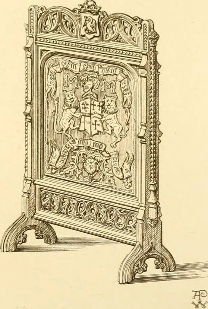 An illustration from Ornaments of the XVth and XVIth centuries. Ancient timber houses at Rouen, Caen, Bauvais, &c., Gothic furniture of the XVth century. Designs for gold & silver ornaments, and designs for iron & brass-work in the style of the XVth & XVIth centuries, 1836, leaf 62