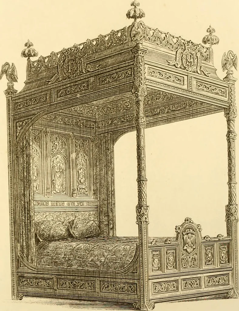 An illustration from Ornaments of the XVth and XVIth centuries. Ancient timber houses at Rouen, Caen, Bauvais, &c., Gothic furniture of the XVth century. Designs for gold & silver ornaments, and designs for iron & brass-work in the style of the XVth & XVIth centuries, 1836, leaf 72