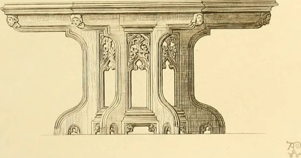 An illustration from Ornaments of the XVth and XVIth centuries. Ancient timber houses at Rouen, Caen, Bauvais, &c., Gothic furniture of the XVth century. Designs for gold & silver ornaments, and designs for iron & brass-work in the style of the XVth & XVIth centuries, 1836, leaf 74