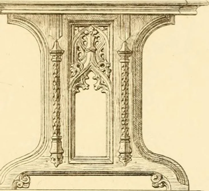 An illustration from Ornaments of the XVth and XVIth centuries. Ancient timber houses at Rouen, Caen, Bauvais, &c., Gothic furniture of the XVth century. Designs for gold & silver ornaments, and designs for iron & brass-work in the style of the XVth & XVIth centuries, 1836, leaf 76