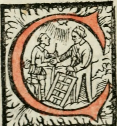 An illustration from Ornatvs ecclesiasticvs, hoc est, Compendivm praecipvarvm rervm, qvibvs qvaevis rite decenterqve compositae ecclesiae exornari, ac redimiri debent : omnibus ecclesiarum praelatis & rectoribus, per totam Ratisbonensem Dioecesin cum primis necessarium, Latinè & Germanicè, adiectis etiam quarundam suppellectilium figuris, 1591, leaf 151