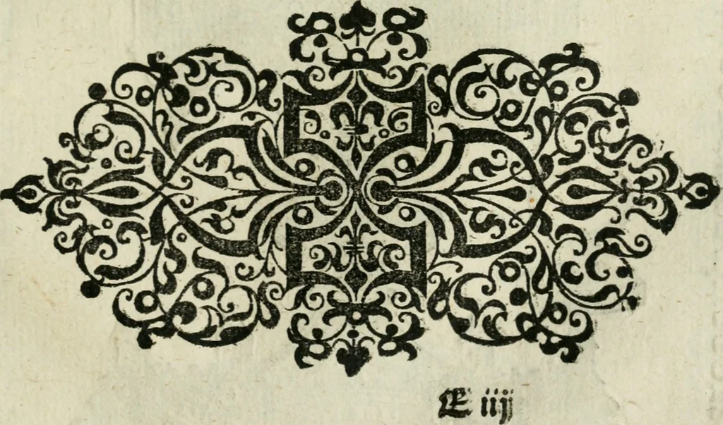 An illustration from Ornatvs ecclesiasticvs, hoc est, Compendivm praecipvarvm rervm, qvibvs qvaevis rite decenterqve compositae ecclesiae exornari, ac redimiri debent : omnibus ecclesiarum praelatis & rectoribus, per totam Ratisbonensem Dioecesin cum primis necessarium, Latinè & Germanicè, adiectis etiam quarundam suppellectilium figuris, 1591, leaf 208