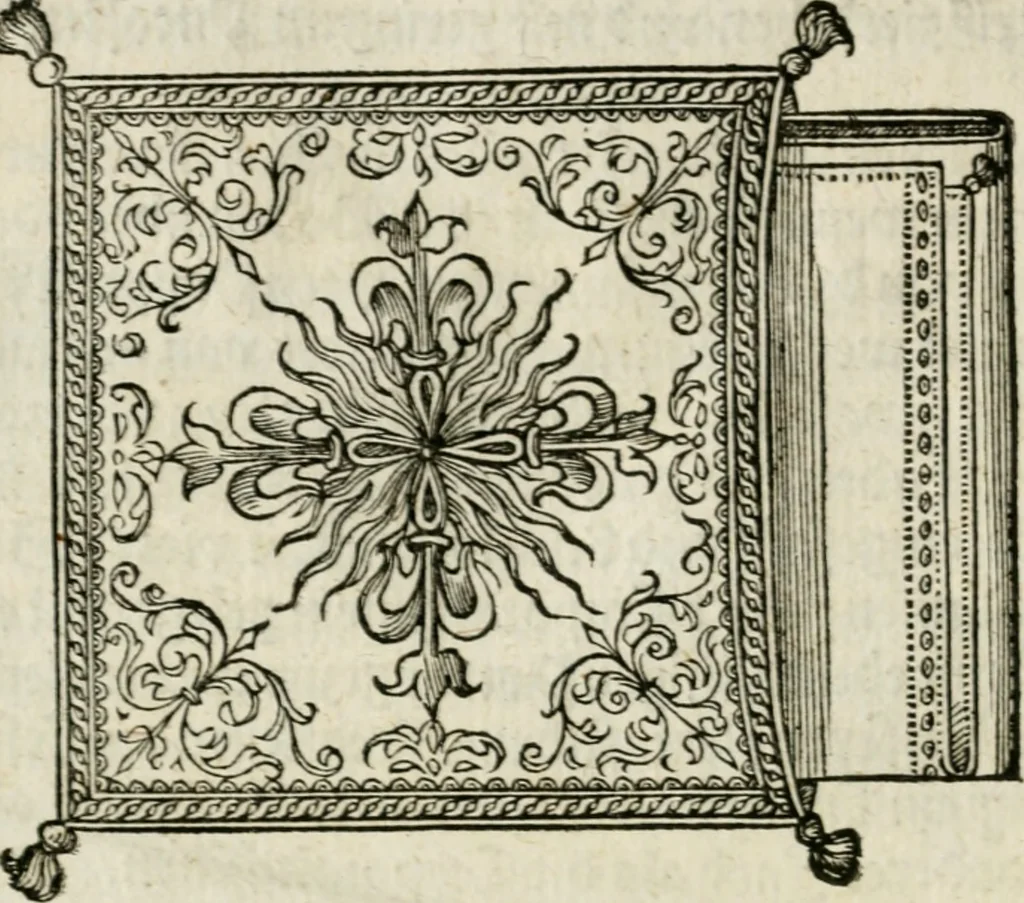 An illustration from Ornatvs ecclesiasticvs, hoc est, Compendivm praecipvarvm rervm, qvibvs qvaevis rite decenterqve compositae ecclesiae exornari, ac redimiri debent : omnibus ecclesiarum praelatis & rectoribus, per totam Ratisbonensem Dioecesin cum primis necessarium, Latinè & Germanicè, adiectis etiam quarundam suppellectilium figuris, 1591, leaf 231