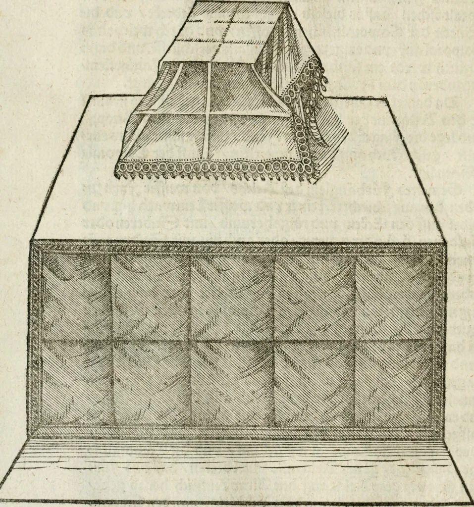 An illustration from Ornatvs ecclesiasticvs, hoc est, Compendivm praecipvarvm rervm, qvibvs qvaevis rite decenterqve compositae ecclesiae exornari, ac redimiri debent : omnibus ecclesiarum praelatis & rectoribus, per totam Ratisbonensem Dioecesin cum primis necessarium, Latinè & Germanicè, adiectis etiam quarundam suppellectilium figuris, 1591, leaf 233