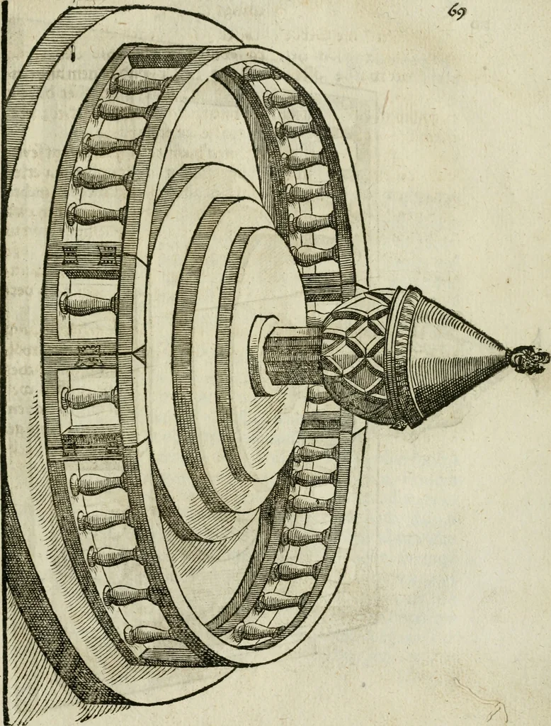 An illustration from Ornatvs ecclesiasticvs, hoc est, Compendivm praecipvarvm rervm, qvibvs qvaevis rite decenterqve compositae ecclesiae exornari, ac redimiri debent : omnibus ecclesiarum praelatis & rectoribus, per totam Ratisbonensem Dioecesin cum primis necessarium, Latinè & Germanicè, adiectis etiam quarundam suppellectilium figuris, 1591, leaf 240