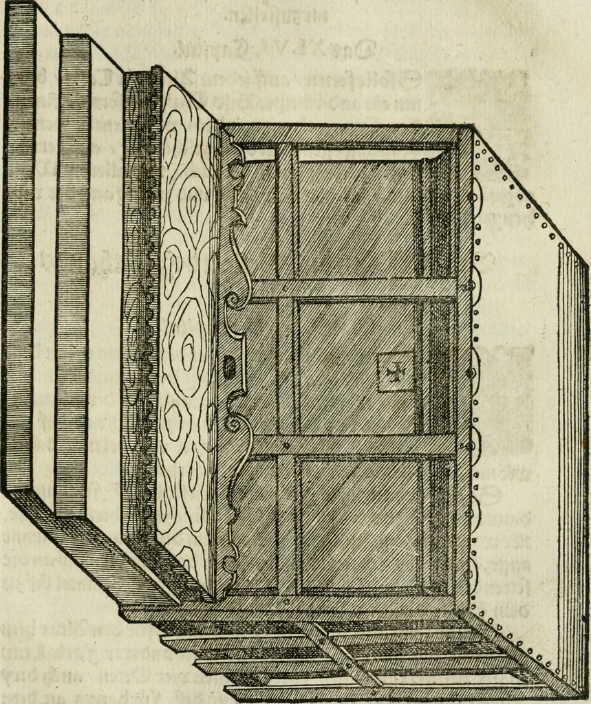 An illustration from Ornatvs ecclesiasticvs, hoc est, Compendivm praecipvarvm rervm, qvibvs qvaevis rite decenterqve compositae ecclesiae exornari, ac redimiri debent : omnibus ecclesiarum praelatis & rectoribus, per totam Ratisbonensem Dioecesin cum primis necessarium, Latinè & Germanicè, adiectis etiam quarundam suppellectilium figuris, 1591, leaf 264