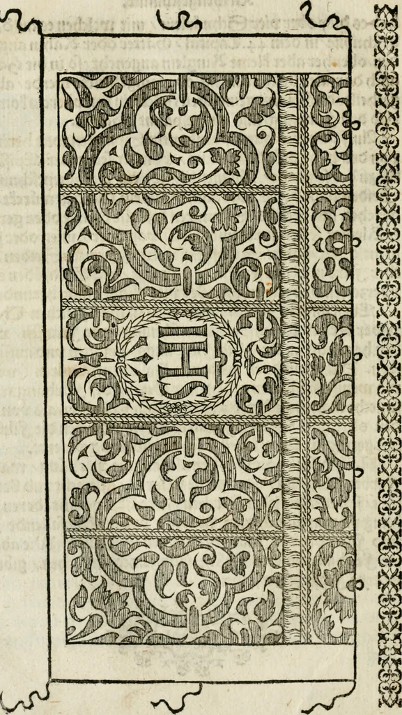 An illustration from Ornatvs ecclesiasticvs, hoc est, Compendivm praecipvarvm rervm, qvibvs qvaevis rite decenterqve compositae ecclesiae exornari, ac redimiri debent : omnibus ecclesiarum praelatis & rectoribus, per totam Ratisbonensem Dioecesin cum primis necessarium, Latinè & Germanicè, adiectis etiam quarundam suppellectilium figuris, 1591, leaf 267