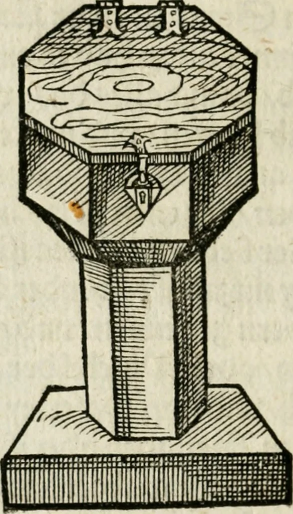 An illustration from Ornatvs ecclesiasticvs, hoc est, Compendivm praecipvarvm rervm, qvibvs qvaevis rite decenterqve compositae ecclesiae exornari, ac redimiri debent : omnibus ecclesiarum praelatis & rectoribus, per totam Ratisbonensem Dioecesin cum primis necessarium, Latinè & Germanicè, adiectis etiam quarundam suppellectilium figuris, 1591, leaf 303