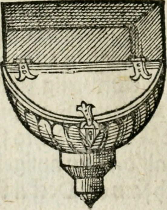 An illustration from Ornatvs ecclesiasticvs, hoc est, Compendivm praecipvarvm rervm, qvibvs qvaevis rite decenterqve compositae ecclesiae exornari, ac redimiri debent : omnibus ecclesiarum praelatis & rectoribus, per totam Ratisbonensem Dioecesin cum primis necessarium, Latinè & Germanicè, adiectis etiam quarundam suppellectilium figuris, 1591, leaf 303