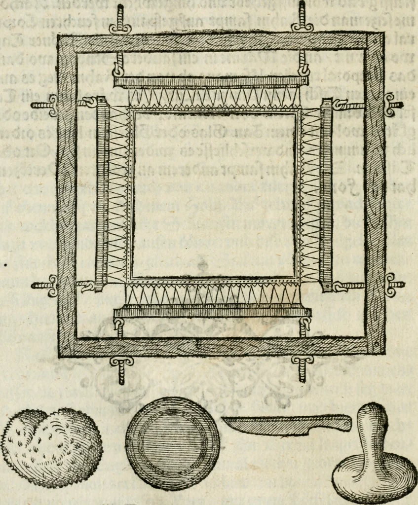 An illustration from Ornatvs ecclesiasticvs, hoc est, Compendivm praecipvarvm rervm, qvibvs qvaevis rite decenterqve compositae ecclesiae exornari, ac redimiri debent : omnibus ecclesiarum praelatis & rectoribus, per totam Ratisbonensem Dioecesin cum primis necessarium, Latinè & Germanicè, adiectis etiam quarundam suppellectilium figuris, 1591, leaf 309