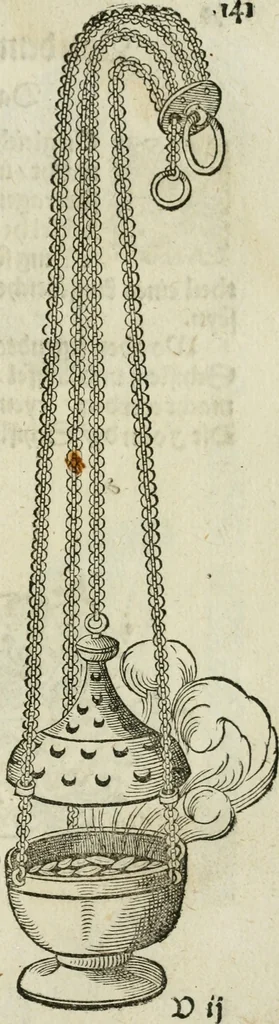 An illustration from Ornatvs ecclesiasticvs, hoc est, Compendivm praecipvarvm rervm, qvibvs qvaevis rite decenterqve compositae ecclesiae exornari, ac redimiri debent : omnibus ecclesiarum praelatis & rectoribus, per totam Ratisbonensem Dioecesin cum primis necessarium, Latinè & Germanicè, adiectis etiam quarundam suppellectilium figuris, 1591, leaf 314