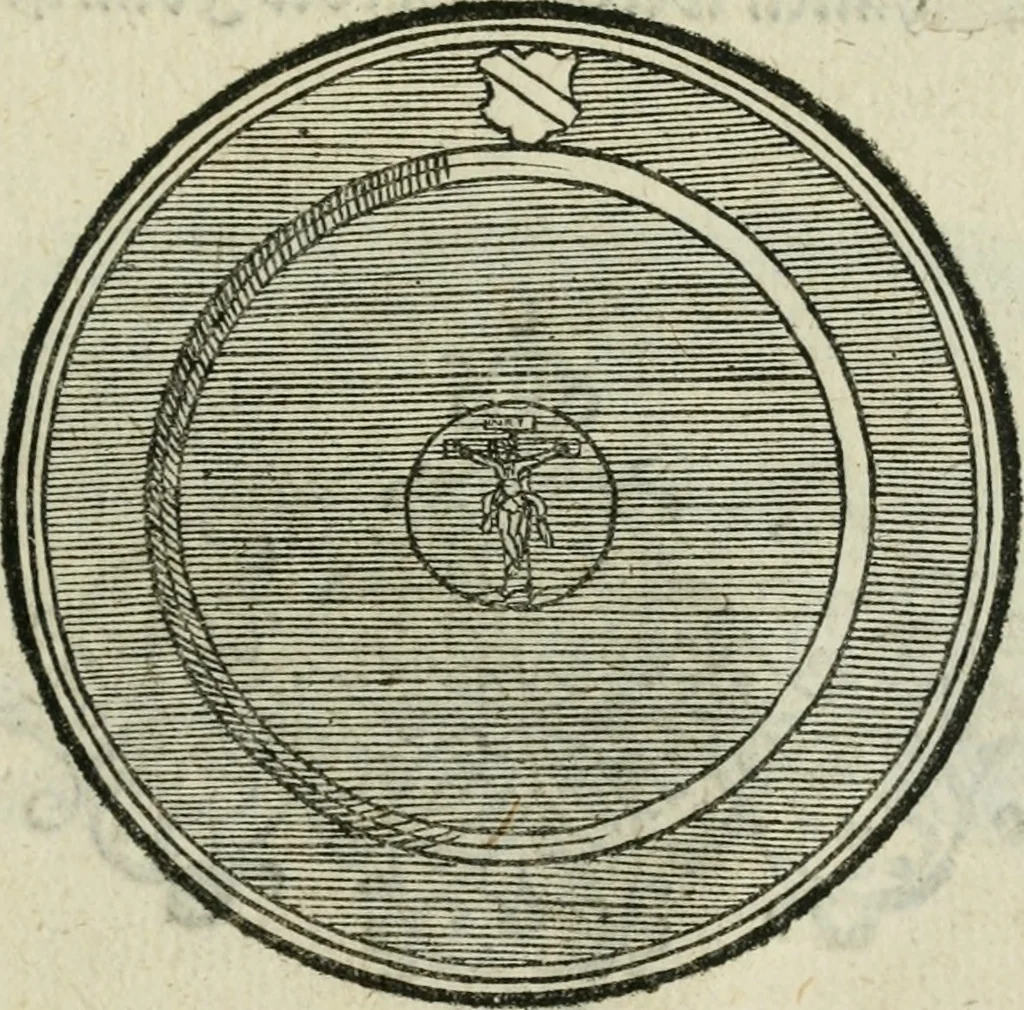 An illustration from Ornatvs ecclesiasticvs, hoc est, Compendivm praecipvarvm rervm, qvibvs qvaevis rite decenterqve compositae ecclesiae exornari, ac redimiri debent : omnibus ecclesiarum praelatis & rectoribus, per totam Ratisbonensem Dioecesin cum primis necessarium, Latinè & Germanicè, adiectis etiam quarundam suppellectilium figuris, 1591, leaf 320