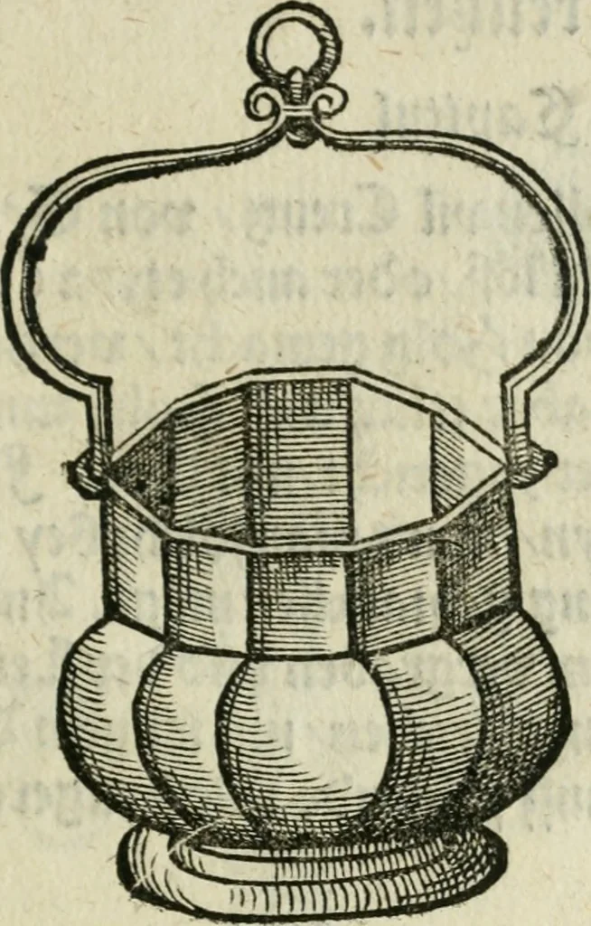 An illustration from Ornatvs ecclesiasticvs, hoc est, Compendivm praecipvarvm rervm, qvibvs qvaevis rite decenterqve compositae ecclesiae exornari, ac redimiri debent : omnibus ecclesiarum praelatis & rectoribus, per totam Ratisbonensem Dioecesin cum primis necessarium, Latinè & Germanicè, adiectis etiam quarundam suppellectilium figuris, 1591, leaf 322
