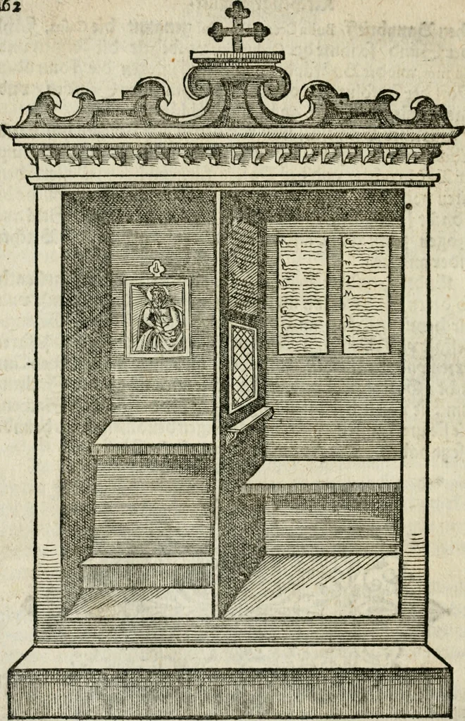 An illustration from Ornatvs ecclesiasticvs, hoc est, Compendivm praecipvarvm rervm, qvibvs qvaevis rite decenterqve compositae ecclesiae exornari, ac redimiri debent : omnibus ecclesiarum praelatis & rectoribus, per totam Ratisbonensem Dioecesin cum primis necessarium, Latinè & Germanicè, adiectis etiam quarundam suppellectilium figuris, 1591, leaf 335
