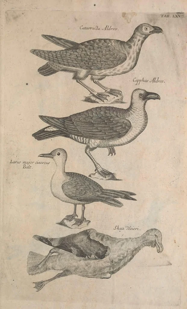 An illustration from The ornithology of Francis Willughby of Middleton in the county of Warwick, esq. ... : in three books : wherein all the birds hitherto known, being reduced into a method sutable [i.e. suitable] to their natures, are accurately described : the descriptions illustrated by most elegant figures, nearly resembling the live birds, engraven in LXXVIII copper plates, 1678, leaf 607