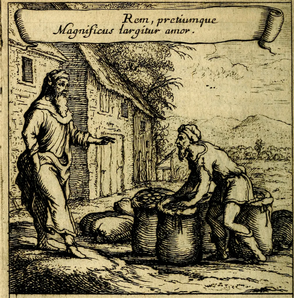 An illustration from Orphevs evcharisticvs. Sive devs absconditvs humanitatis illecebris illustriores mundi partes ad se pertrahens, vltroneas arcanae maiestatis adoratrices, 1657, leaf 103