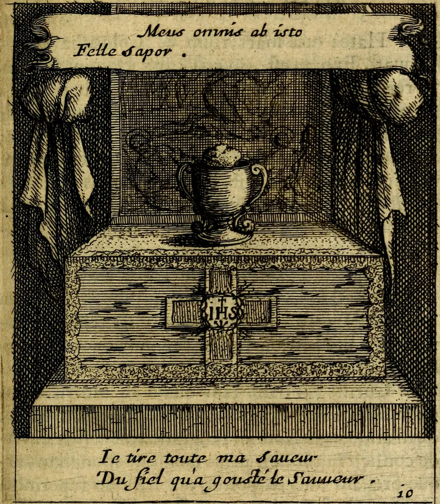 An illustration from Orphevs evcharisticvs. Sive devs absconditvs humanitatis illecebris illustriores mundi partes ad se pertrahens, vltroneas arcanae maiestatis adoratrices, 1657, leaf 122
