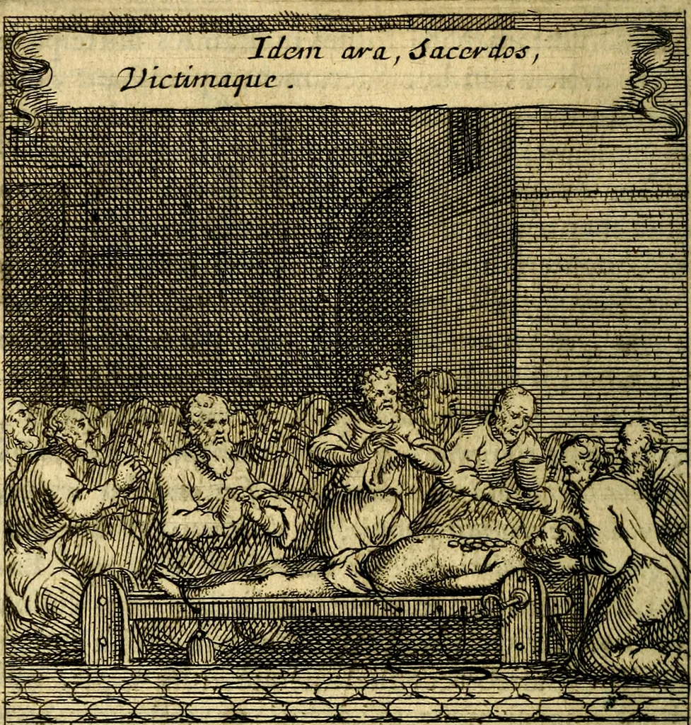 An illustration from Orphevs evcharisticvs. Sive devs absconditvs humanitatis illecebris illustriores mundi partes ad se pertrahens, vltroneas arcanae maiestatis adoratrices, 1657, leaf 127