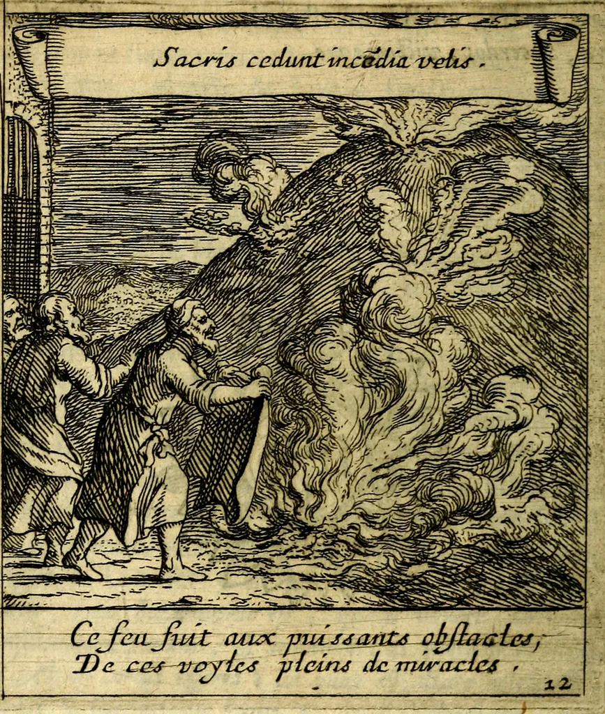 An illustration from Orphevs evcharisticvs. Sive devs absconditvs humanitatis illecebris illustriores mundi partes ad se pertrahens, vltroneas arcanae maiestatis adoratrices, 1657, leaf 133